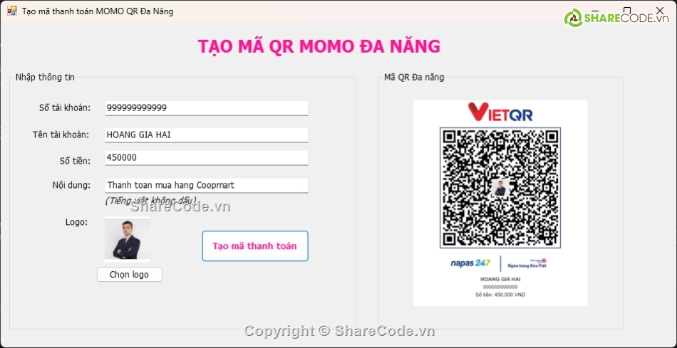 Tao ma QR code da nang C#,Tao ma QR Momo da nang Full C#,tao QR code ngan hang,Tools tao QR code C#