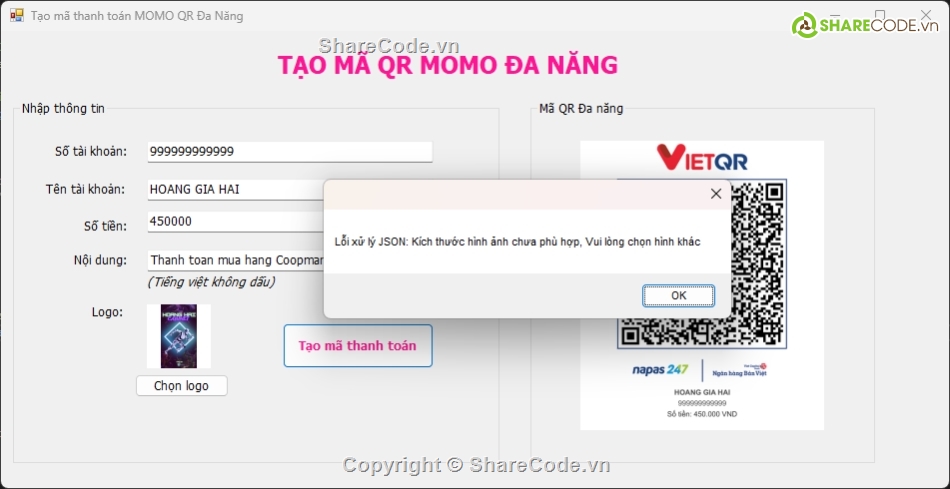 Tao ma QR code da nang C#,Tao ma QR Momo da nang Full C#,tao QR code ngan hang,Tools tao QR code C#