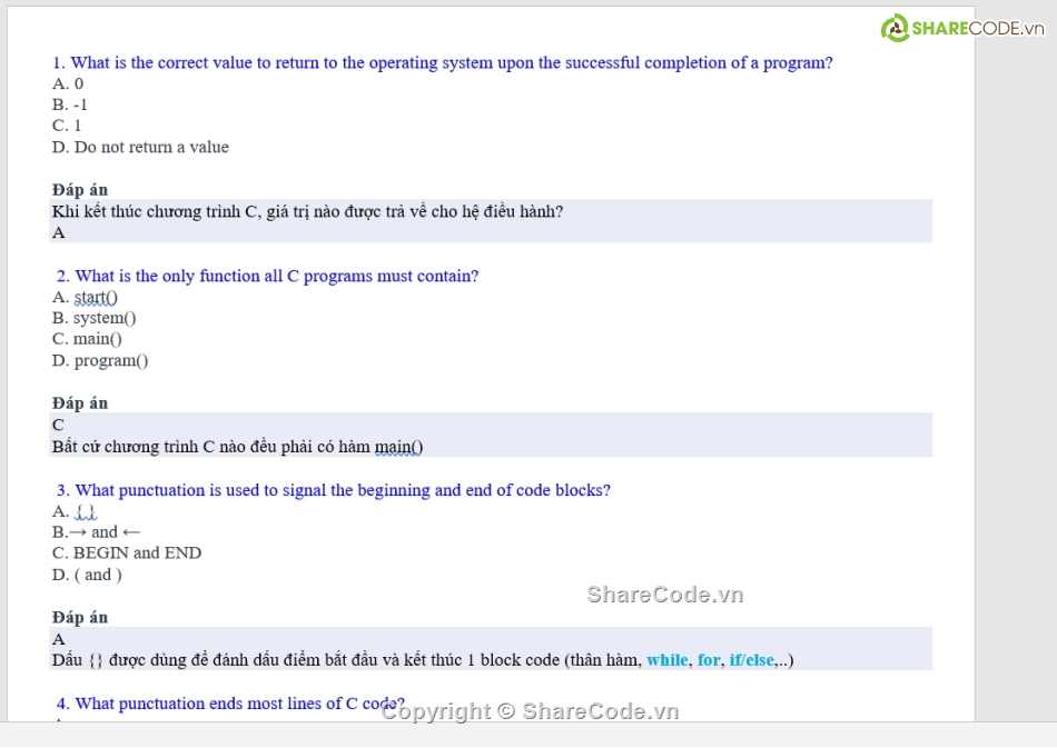 Trắc nghiệm lập trình C có đáp án,code thi trắc nghiệm,c/c++,trắc nghiệm c/c++