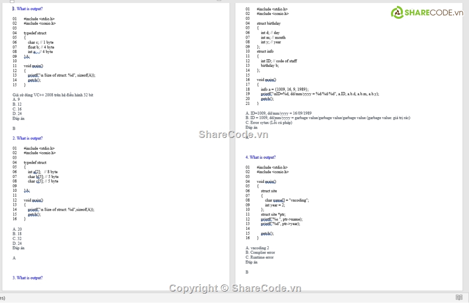 Trắc nghiệm lập trình C có đáp án,code thi trắc nghiệm,c/c++,trắc nghiệm c/c++