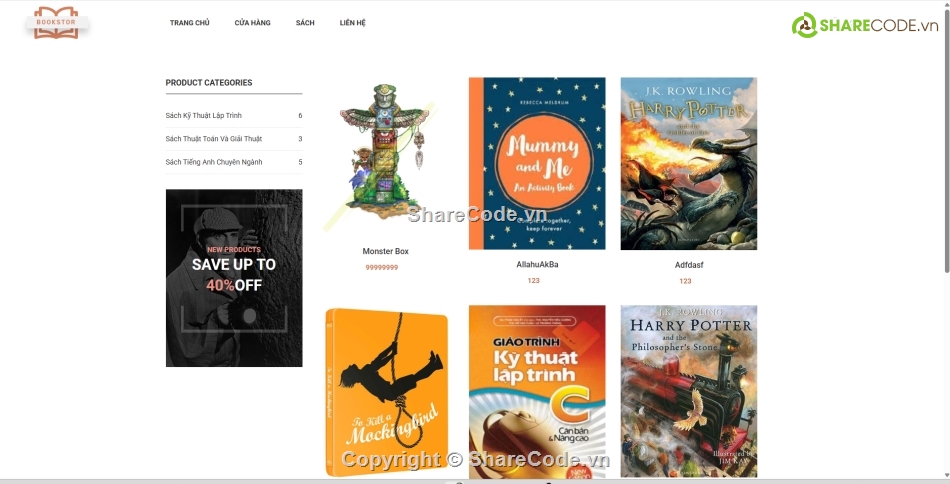 web bán sách,đơn giản,web sách