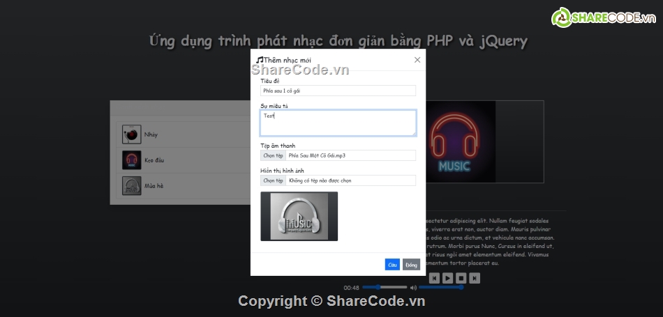 đơn giản,website PHP đơn giản,phát nhạc