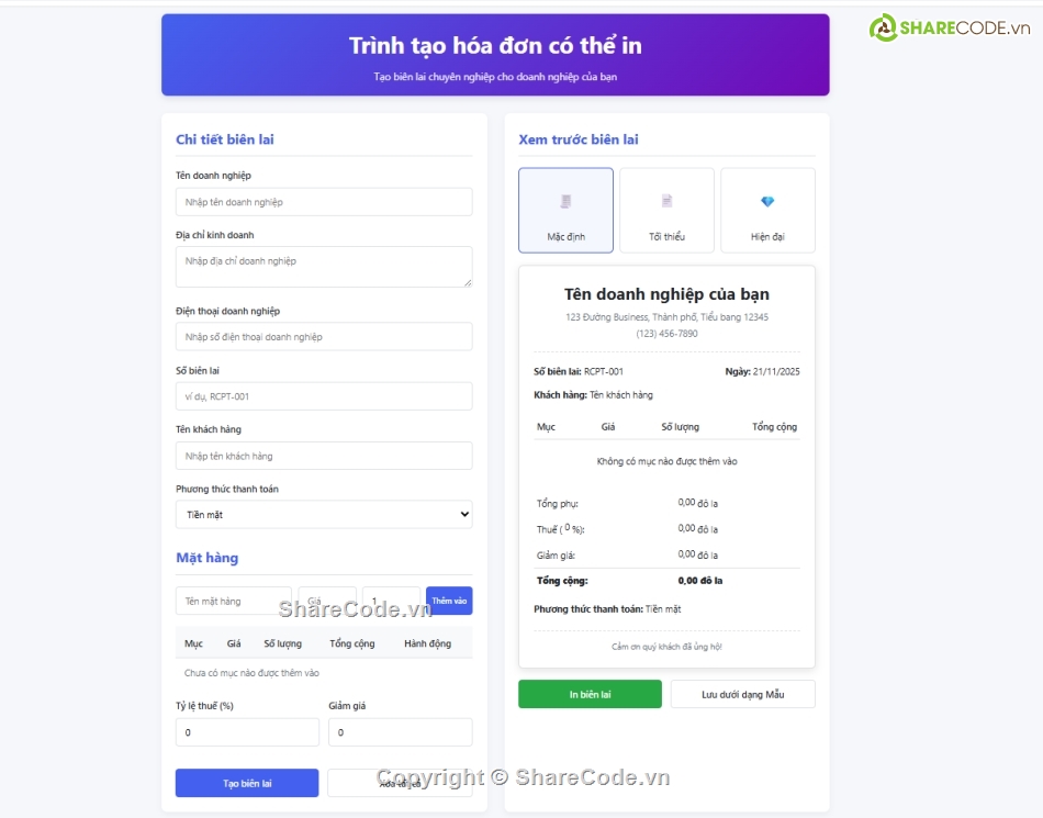 tạo hóa đơn,in hóa đơn,code tạo hóa đơn