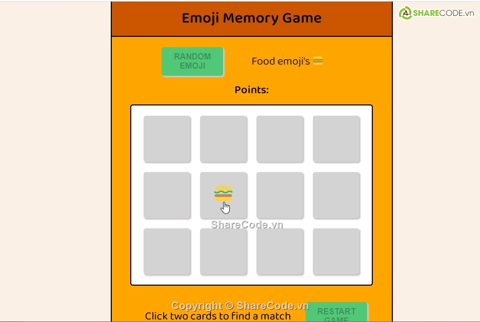 game trí nhớ,HTML CSS JS,game lật thẻ