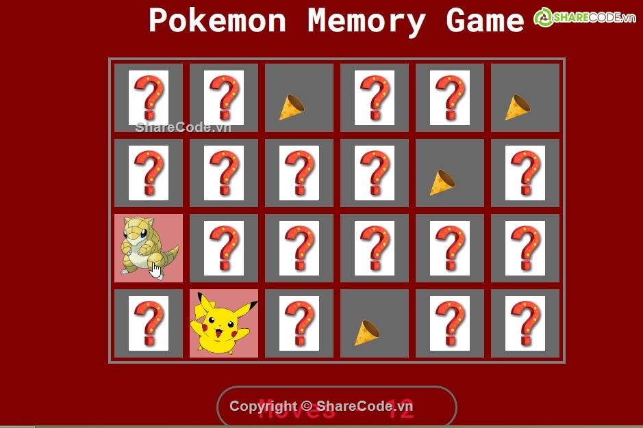 game trí nhớ,Luyện trí nhớ,game pokemon