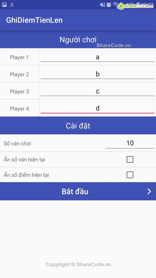 ứng dụng ghi điểm người chơi,ghi điểm,tổng điểm,Ứng dụng ghi điểm,Ghi điểm android,Ứng dụng android