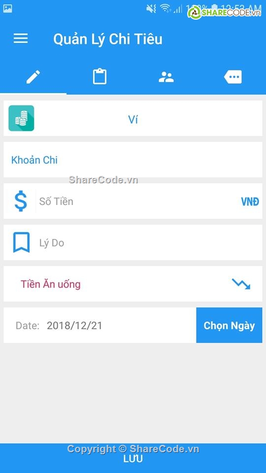 quản lý thu chi,thu chi,thu chi cá nhân,quản lý thu chi cá nhân,Ứng dụng android,giao diện