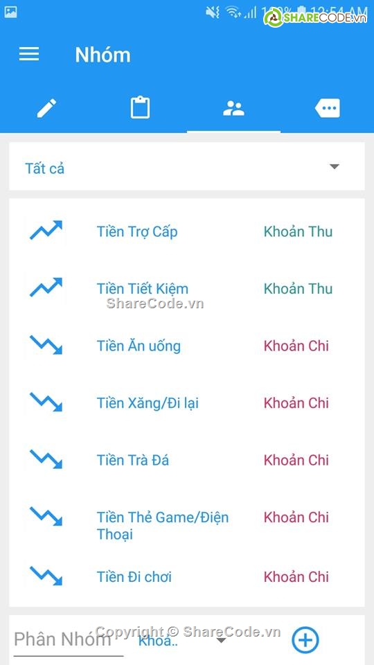 quản lý thu chi,thu chi,thu chi cá nhân,quản lý thu chi cá nhân,Ứng dụng android,giao diện