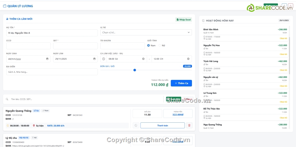 Ứng dụng,quản lý,quản lý nhân viên,lương