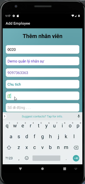 sqlite,quản lý nhân sự sqlite,app android,quản lý nhân viên,app android quản lý nhân viên