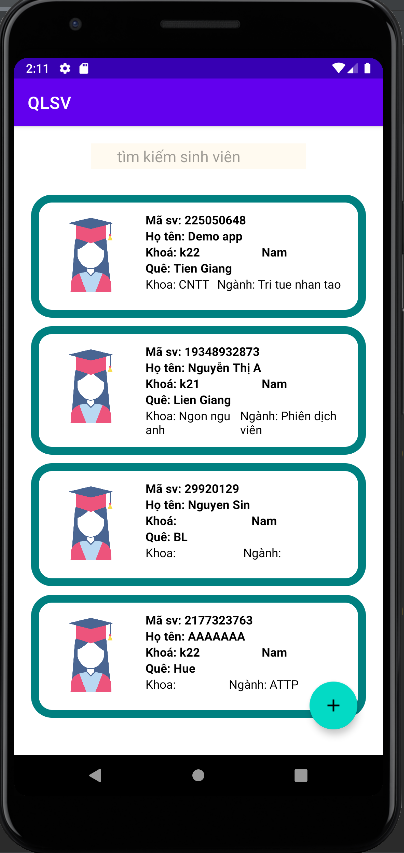 ứng dụng quản lý sinh viên,quản lý sinh viên android,thêm xóa sửa tìm kiếm,quản lý sinh viên,Code quản lý sinh viên,android quản lý sinh viên