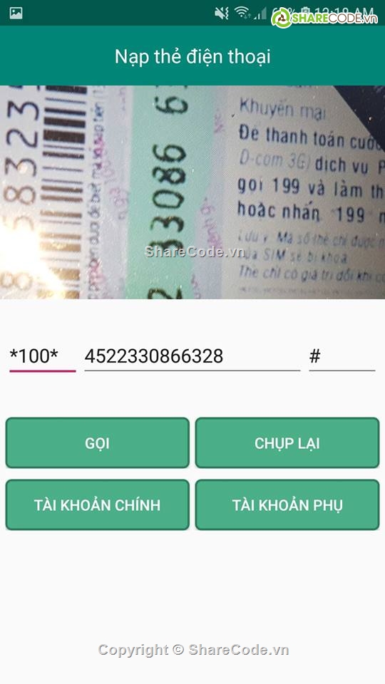 Scan card,Ứng dụng quét mã thẻ điện thoại,scan điện thoại,quét thẻ cào,ứng dụng android,Ứng dụng