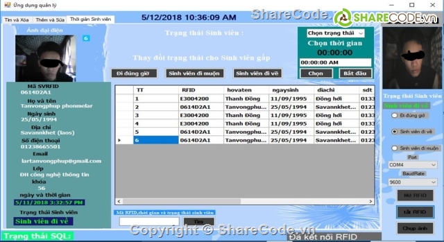 ỨNG DỤNG RFID,quản lý thời gian,quản lý sinh viên,quản lý thời gian và trạng thái của sinh viên