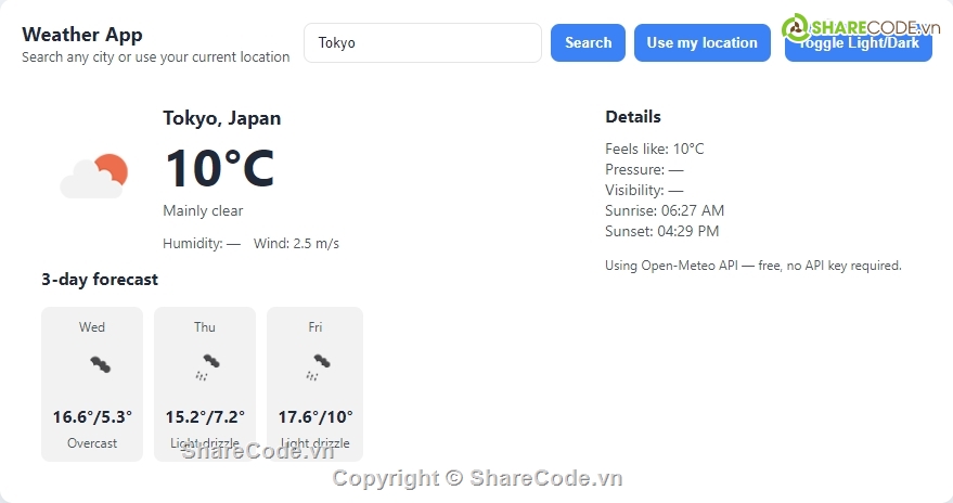 Ứng dụng,javascript,thời tiết,Ứng dụng thời tiết
