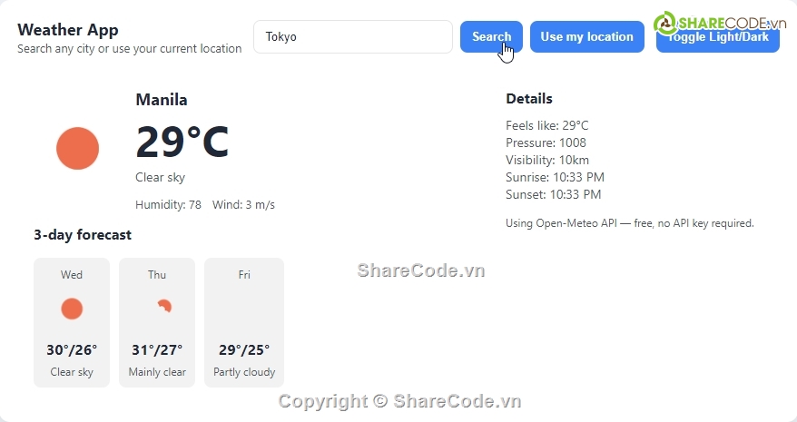 Ứng dụng,javascript,thời tiết,Ứng dụng thời tiết