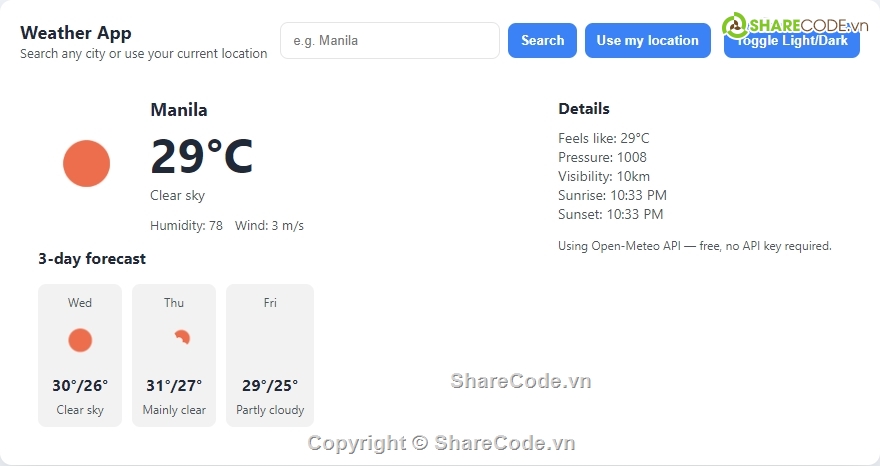 Ứng dụng,javascript,thời tiết,Ứng dụng thời tiết