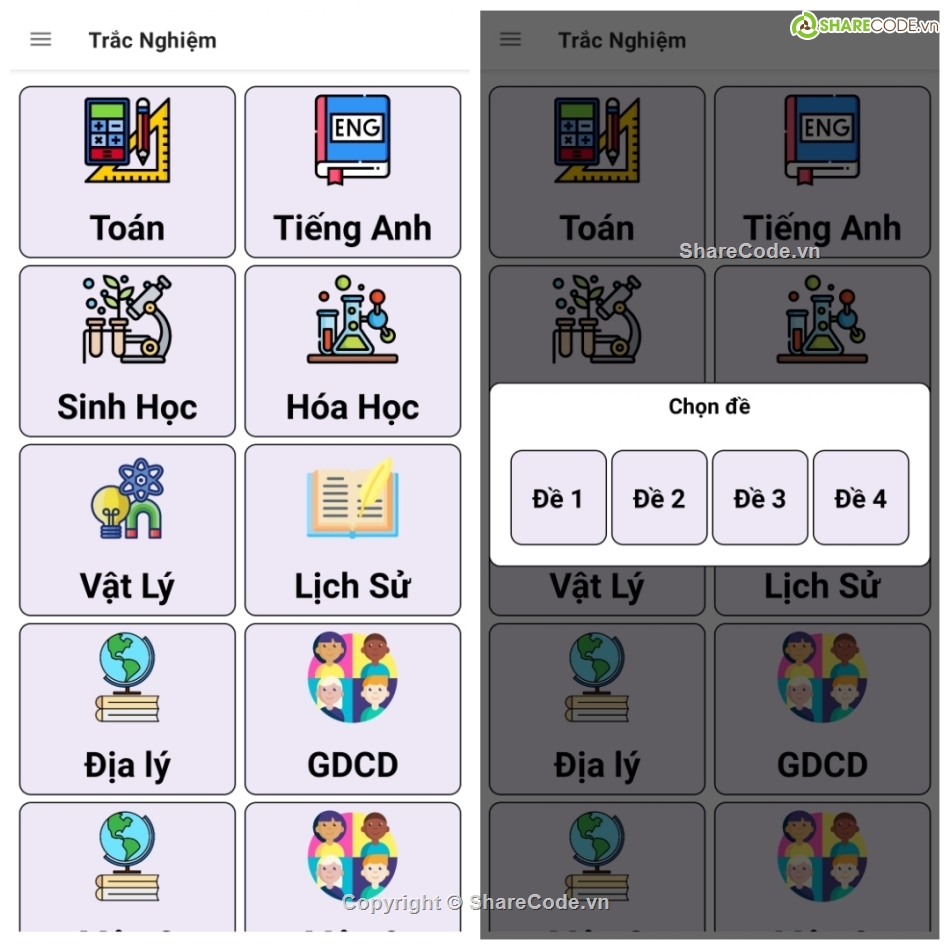 ứng dụng trắc nghiệm,ứng dụng android,Full code trắc nghiệm,Code trắc nghiệm android,Code đồ án trắc nghiệm