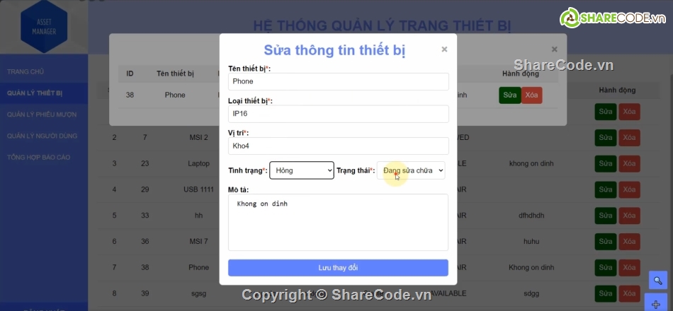 trang quản lý,web,quản lý trang thiết bị