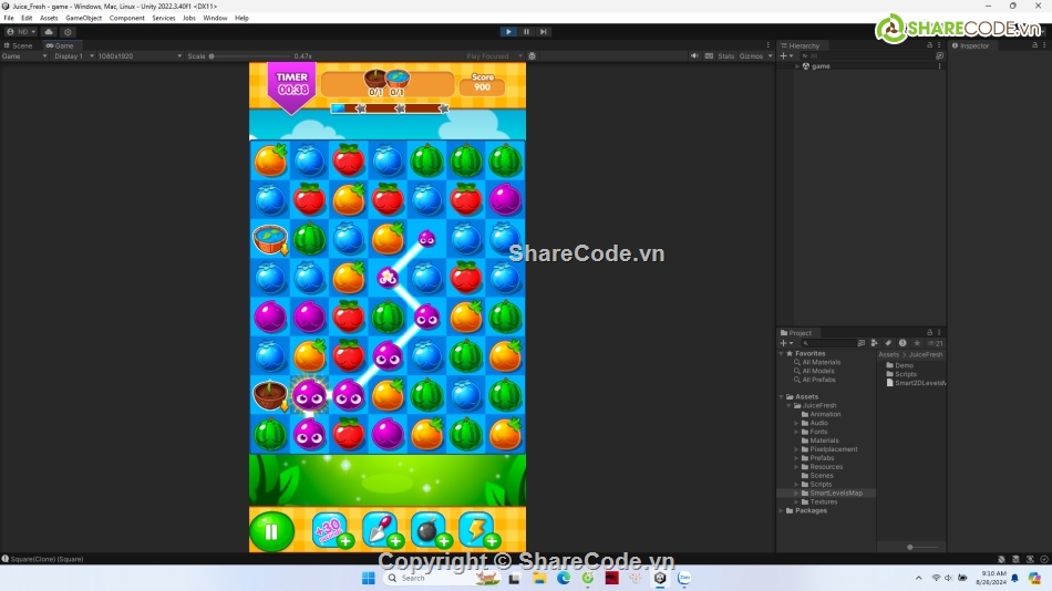 Juice Fresh,Match 3 Game Unity,Racing Game Unity,code game 15 puzzle,Hyper Casual Game Unity,match 3 source code