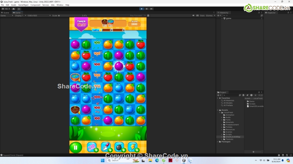 Juice Fresh,Match 3 Game Unity,Racing Game Unity,code game 15 puzzle,Hyper Casual Game Unity,match 3 source code