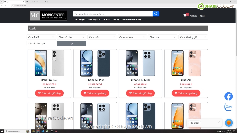 web bán điện thoại,website bán hàng,sharecode web php mysql