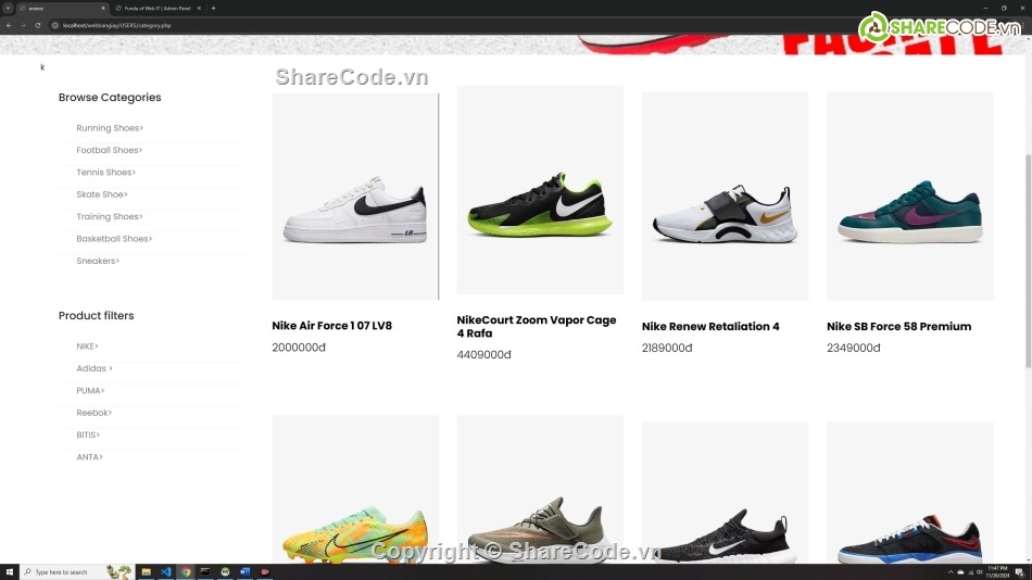 Web bán giày php mysql,web bán giày php thuần,web bán giày momo php mysql,đồ án web bán giày php giá rẻ