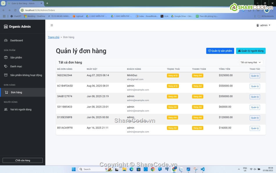 web bán rau củ quả,ASP.Net Core,PostgreSQL