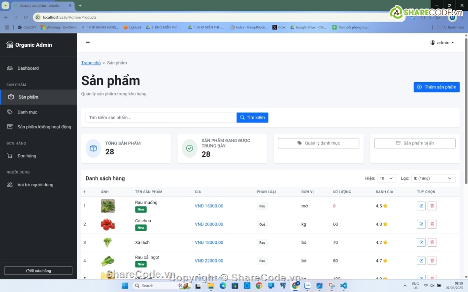web bán rau củ quả,ASP.Net Core,PostgreSQL