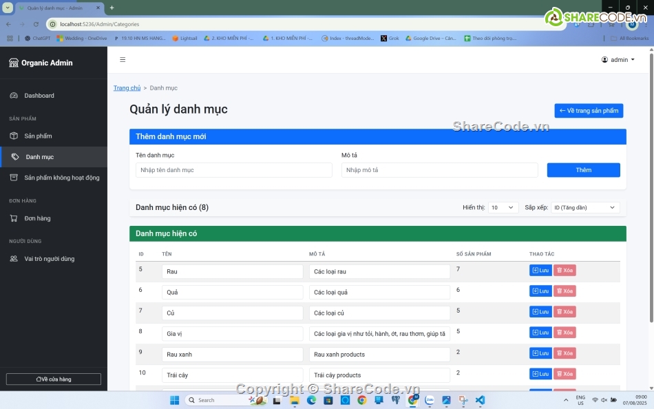 web bán rau củ quả,ASP.Net Core,PostgreSQL
