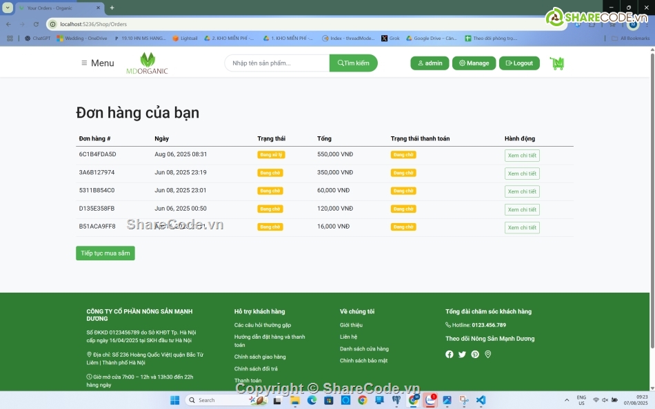 web bán rau củ quả,ASP.Net Core,PostgreSQL
