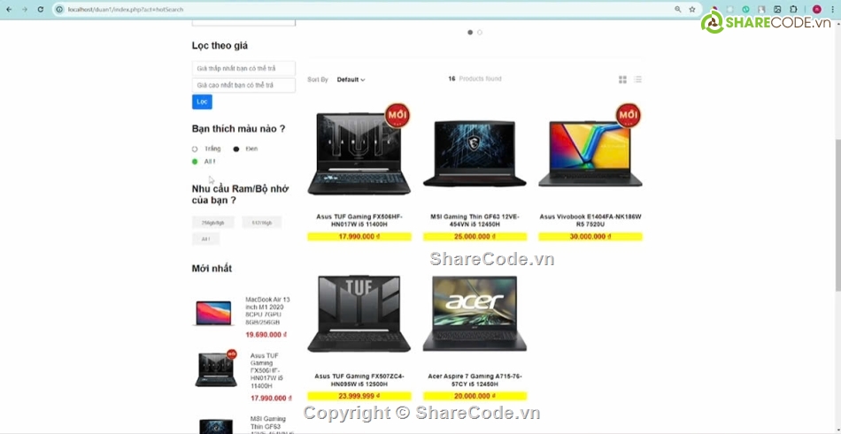 web bán laptop php,web bán laptop,dự án bán láp top