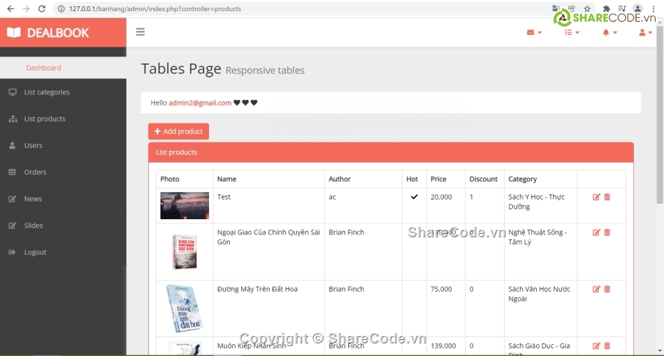 web bán sách,php thuần,đầy đủ chức năng