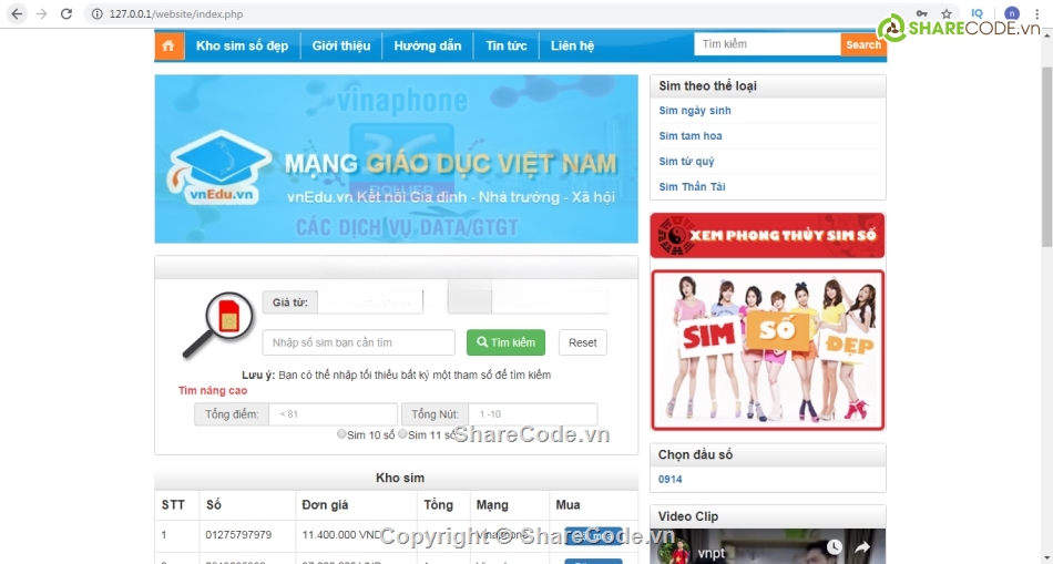 bán sim,php,giao diện,sim đẹp