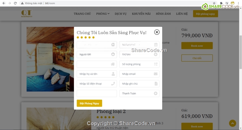 đặt phòng khách sạn,php thuần,full chức năng