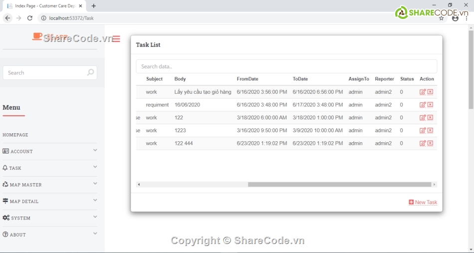 Entity frameword,Quản lý user,Quản lý task,Quản lý Map fill