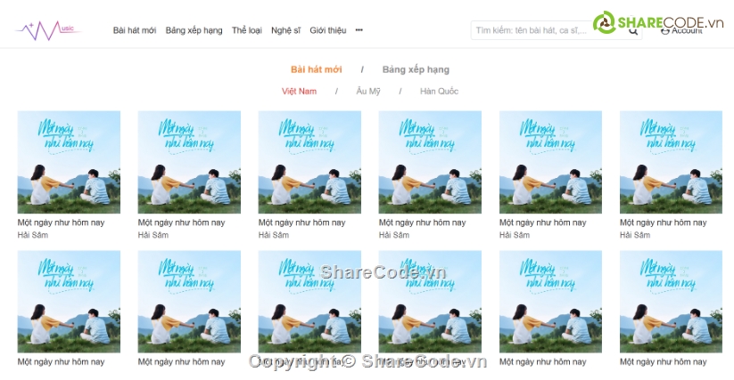 nghe,Web nghe nhạc,giao diện web nghe nhạc