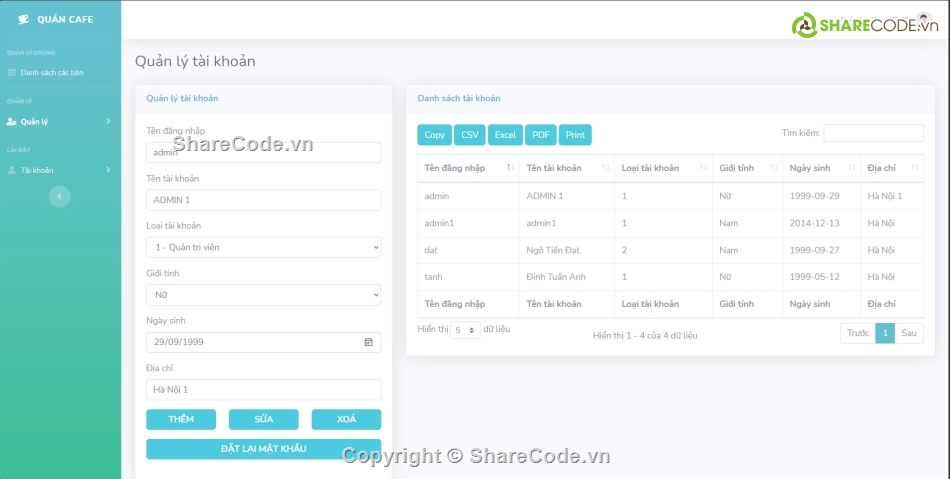 Website quản lý,website quản lý caffe,Website php,php mvc,web quản lý cafe
