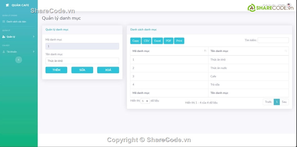 Website quản lý,website quản lý caffe,Website php,php mvc,web quản lý cafe