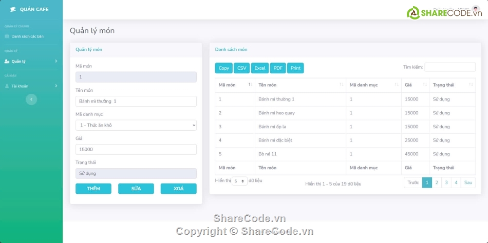 Website quản lý,website quản lý caffe,Website php,php mvc,web quản lý cafe