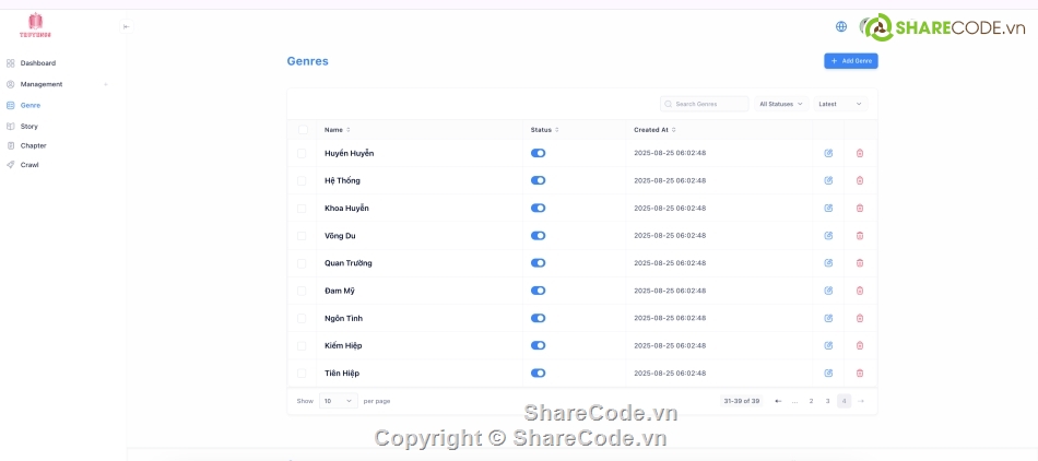 Source code web,Admin,quản lý,Code quản lý,Web Crawl,Code Web Truyện