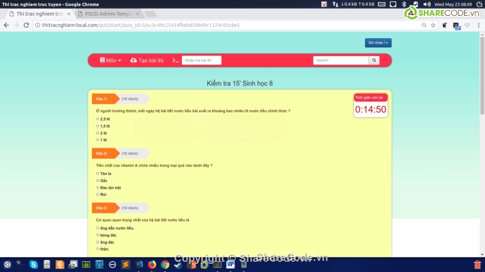 web php,thi online,trắc nghiêm online,báo cáo