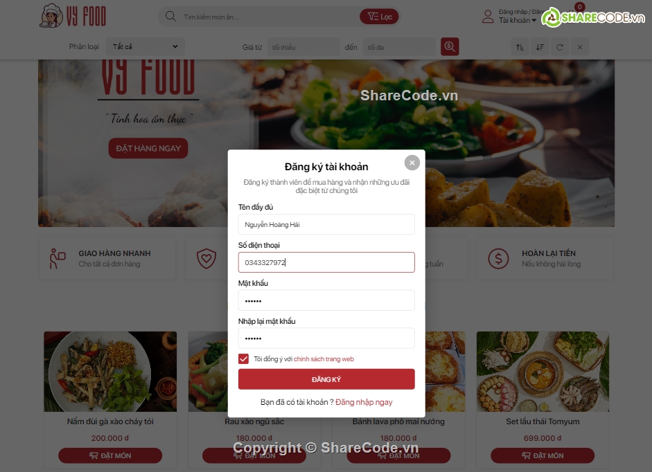 Website Food Full,full code website ẩm thực,website bán hàng,Web ẩm thực tích hợp giỏ hàng thanh toán admin,QL Food HTML CSS JS