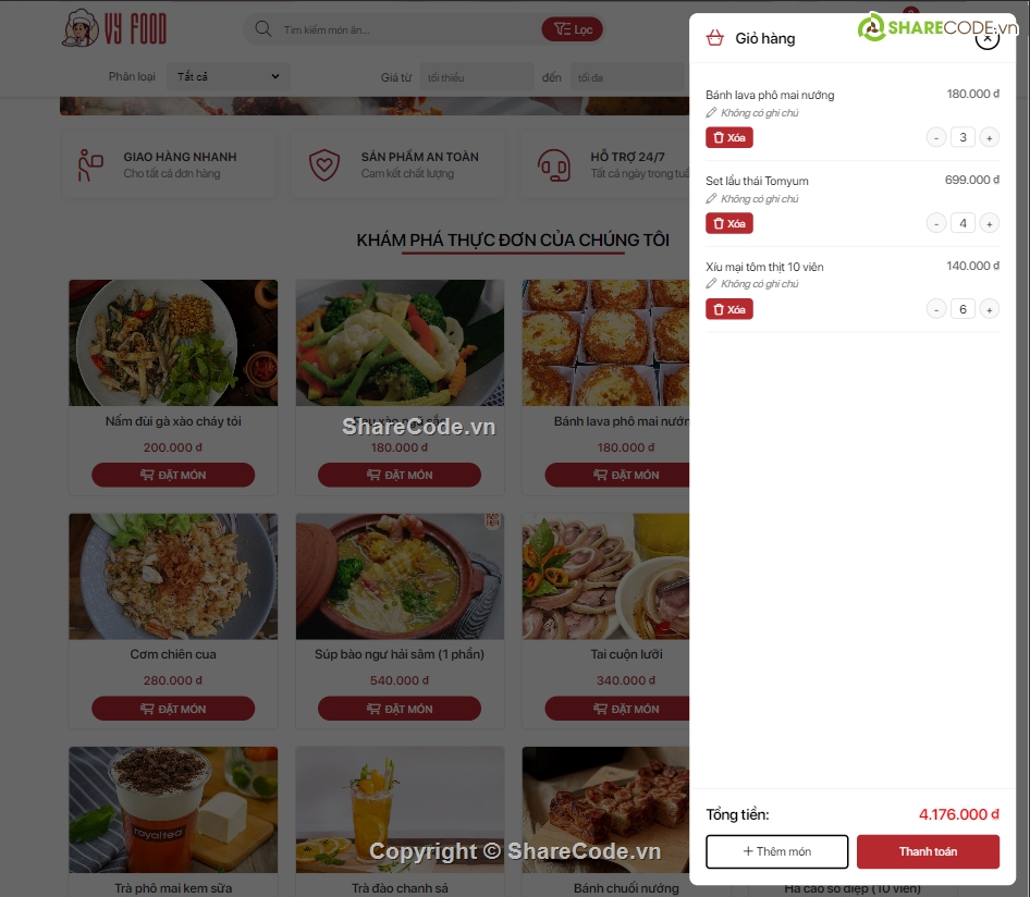 Website Food Full,full code website ẩm thực,website bán hàng,Web ẩm thực tích hợp giỏ hàng thanh toán admin,QL Food HTML CSS JS