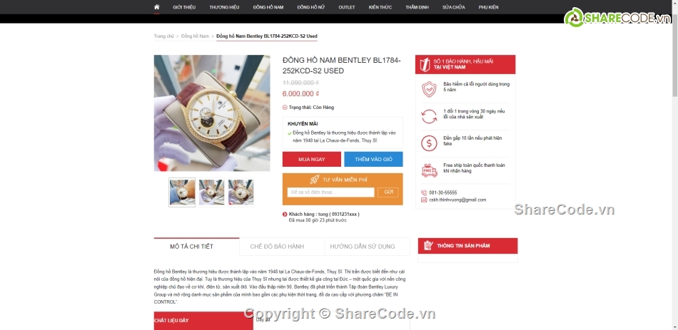 Source website,website bán hàng,website bán đồng hồ,Website bán đồng hồ