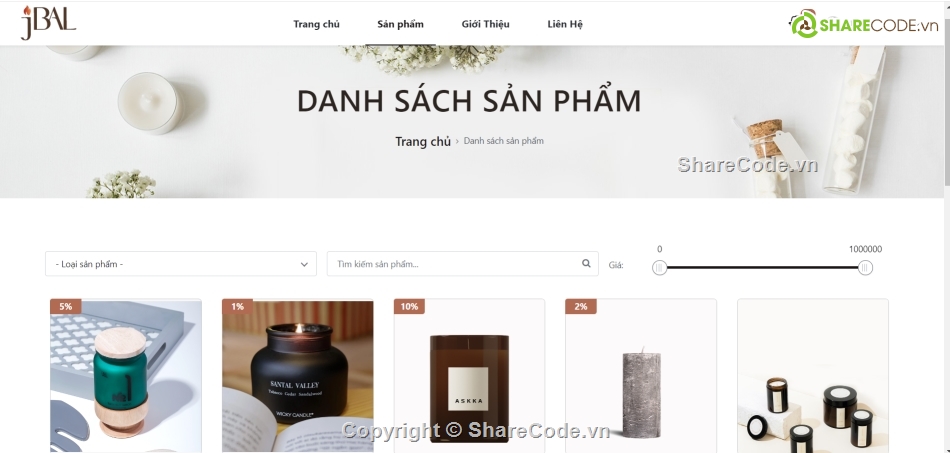 Website bán hàng,hiện đại,nến thơm,đồ án,code quản lý,share full code