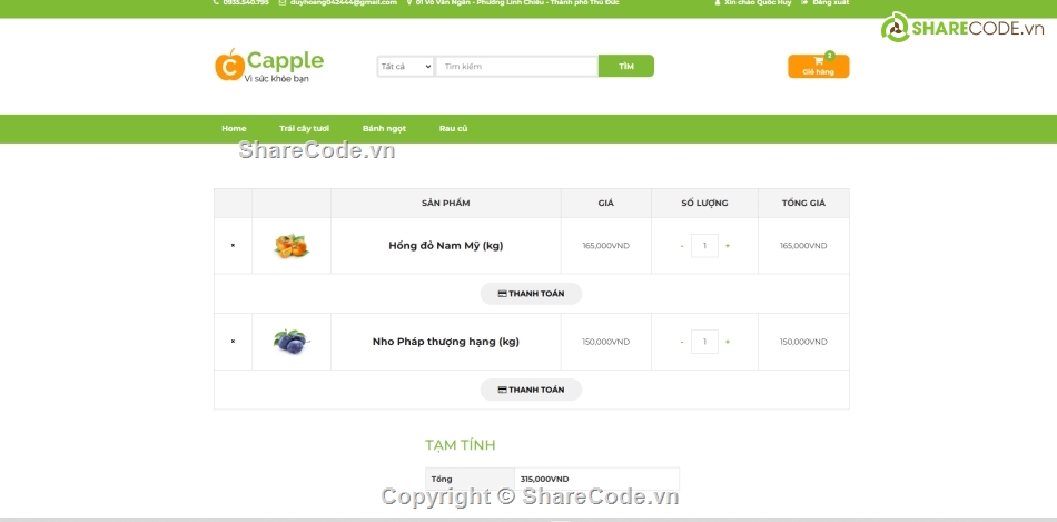 đồ án php,website,bán đồ ăn,bán hoa quả