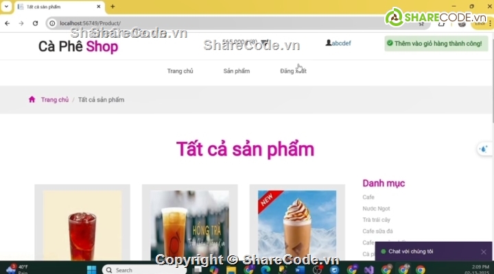 website,web chat,asp.net mvc,bán hàng cafe