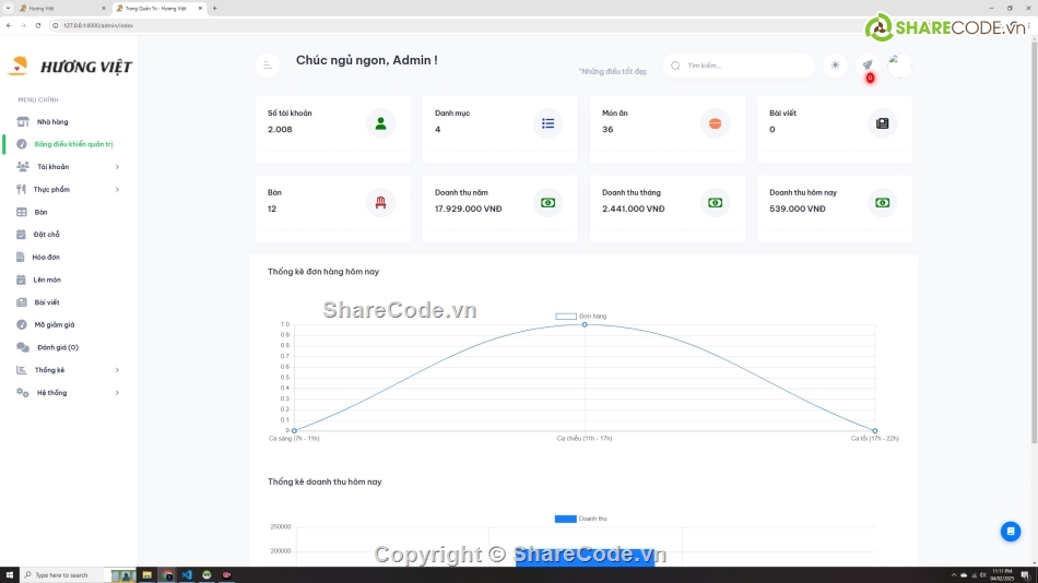 php laravel,Website php,nhà hàng,đặt hàng,web quản lý nhà hàng
