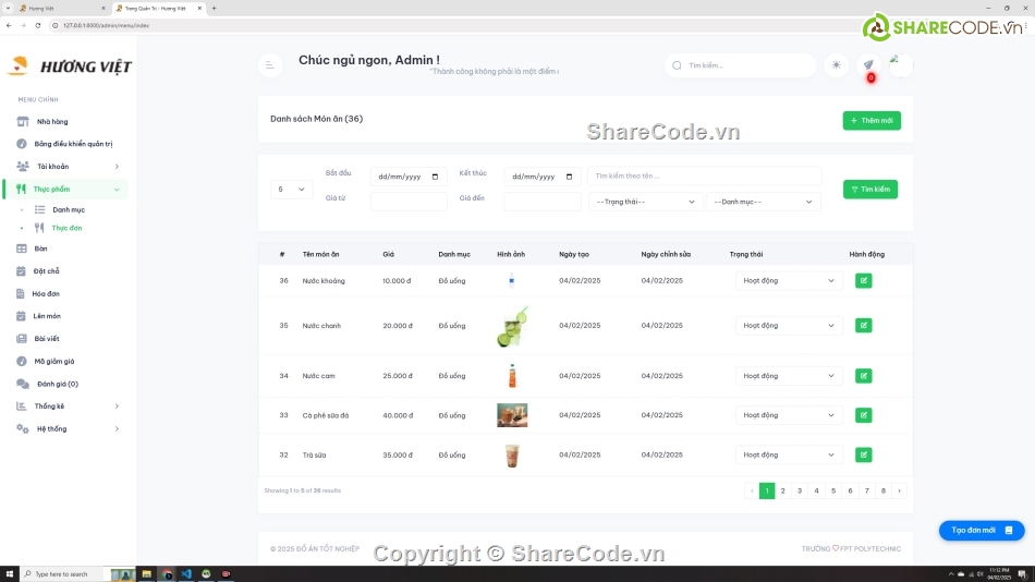 php laravel,Website php,nhà hàng,đặt hàng,web quản lý nhà hàng