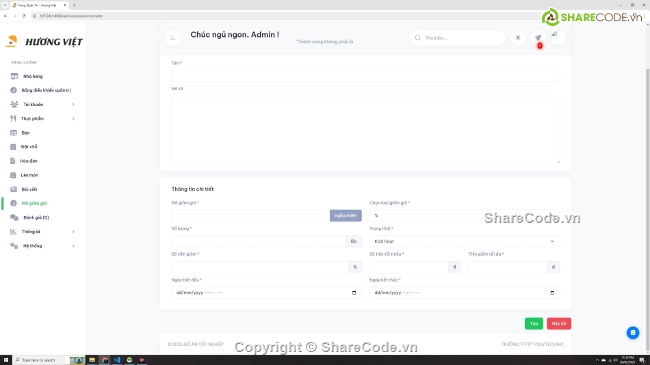 php laravel,Website php,nhà hàng,đặt hàng,web quản lý nhà hàng